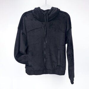 90º DEGREE | DOUBLE BUTTER FULL ZIP HOODED JACKET PLUSH SHERPA BLACK SIZE M